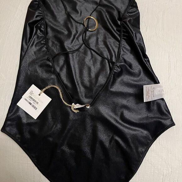 NWT Oséree Open-Back Halterneck Glow One-Piece Swimsuit in Black sz Small - Picture 7 of 10